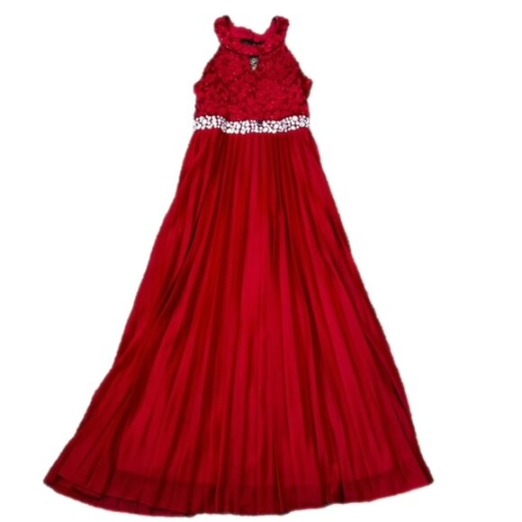 Speechless Other - Speechless Kids Pleated Sparkly Maxi Dress Rhinestone Embellished Red Size 8